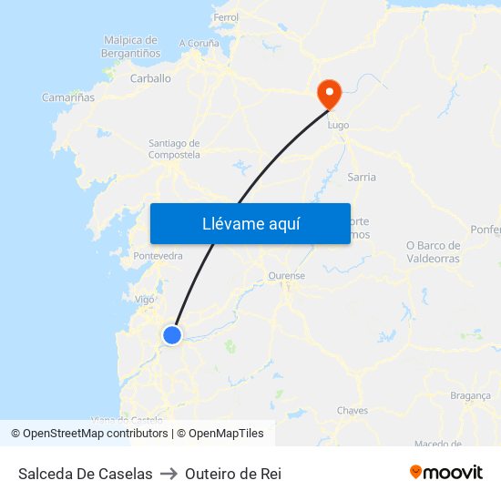 Salceda De Caselas to Outeiro de Rei map