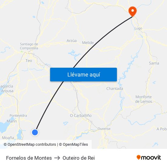 Fornelos de Montes to Outeiro de Rei map