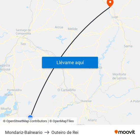 Mondariz-Balneario to Outeiro de Rei map