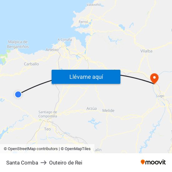 Santa Comba to Outeiro de Rei map