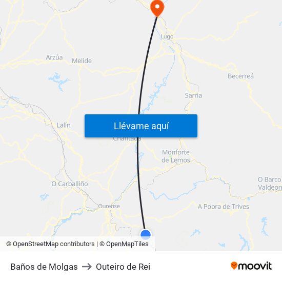 Baños de Molgas to Outeiro de Rei map