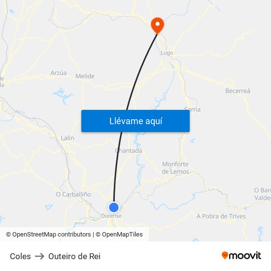 Coles to Outeiro de Rei map