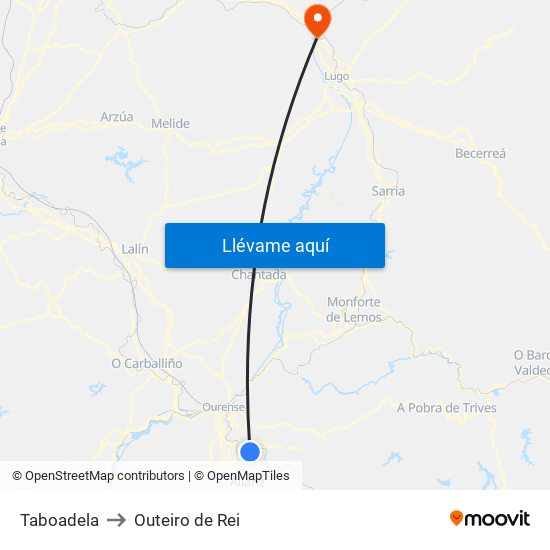 Taboadela to Outeiro de Rei map