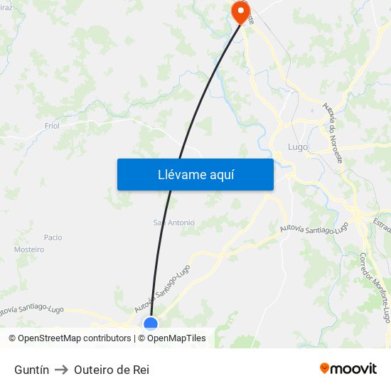 Guntín to Outeiro de Rei map