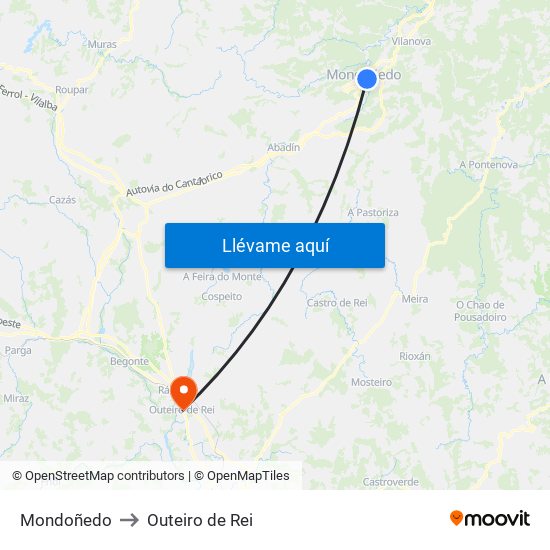 Mondoñedo to Outeiro de Rei map