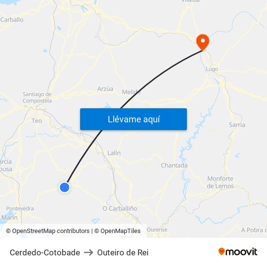 Cerdedo-Cotobade to Outeiro de Rei map