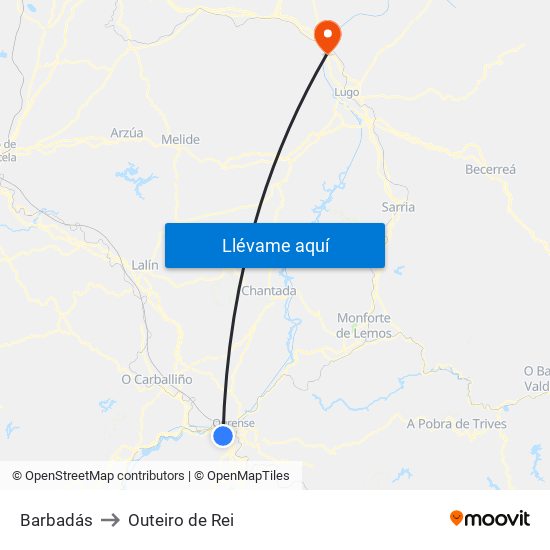 Barbadás to Outeiro de Rei map