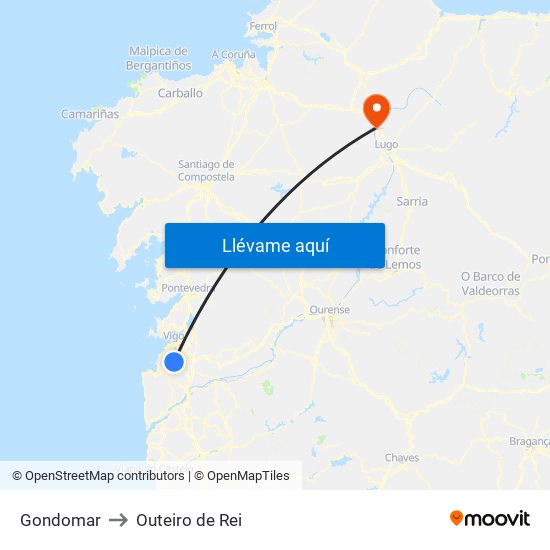 Gondomar to Outeiro de Rei map