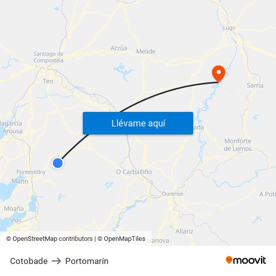 Cotobade to Portomarín map