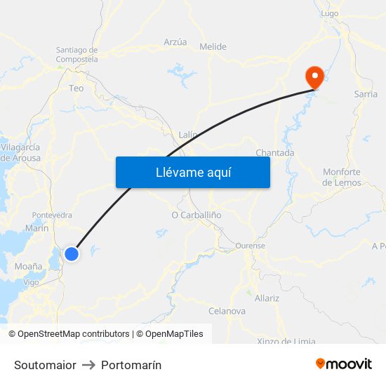 Soutomaior to Portomarín map