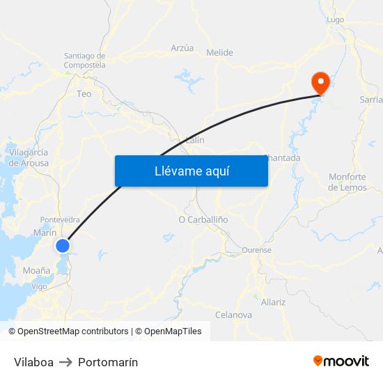 Vilaboa to Portomarín map