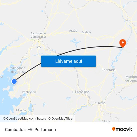 Cambados to Portomarín map