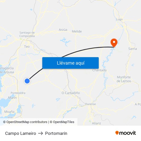 Campo Lameiro to Portomarín map