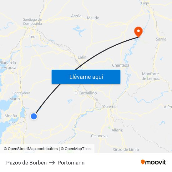 Pazos de Borbén to Portomarín map