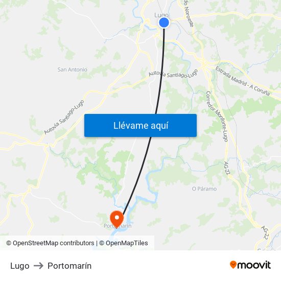 Lugo to Portomarín map