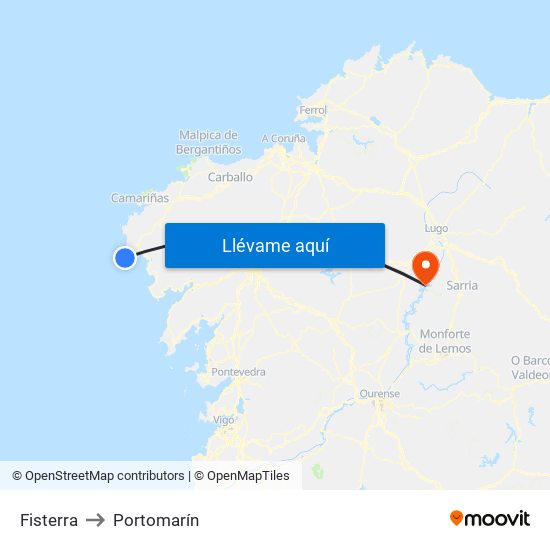 Fisterra to Portomarín map