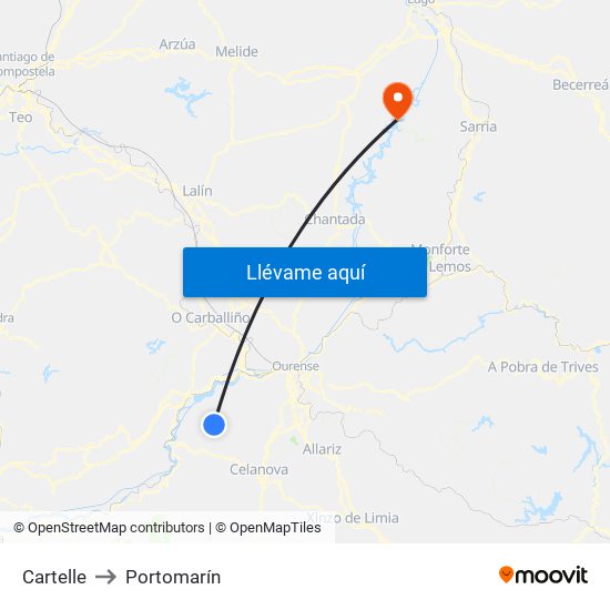 Cartelle to Portomarín map