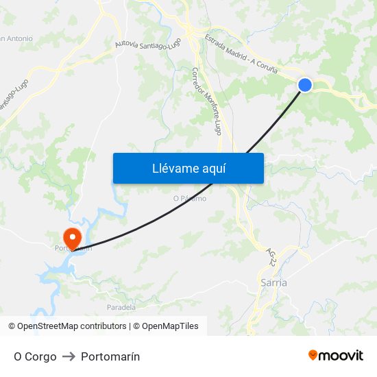 O Corgo to Portomarín map