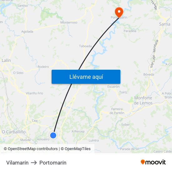 Vilamarín to Portomarín map