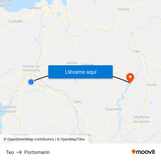 Teo to Portomarín map