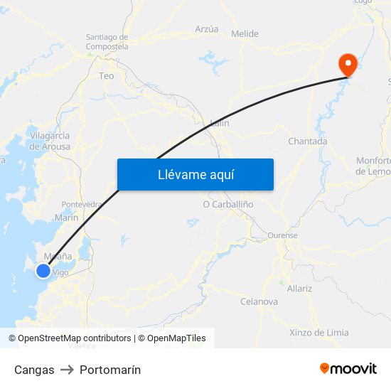 Cangas to Portomarín map