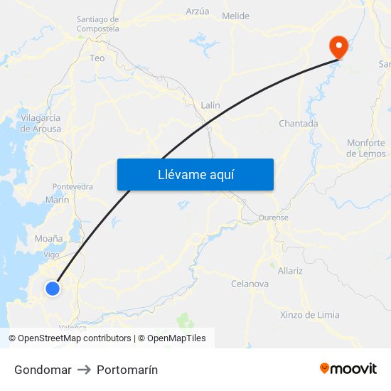 Gondomar to Portomarín map