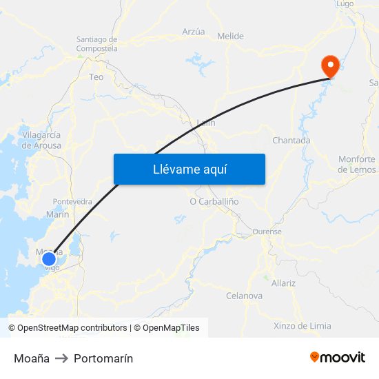 Moaña to Portomarín map
