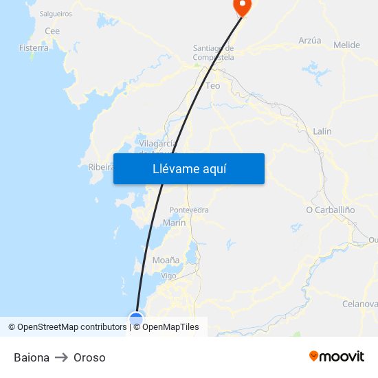 Baiona to Oroso map