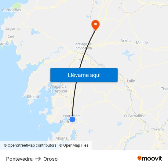 Pontevedra to Oroso map