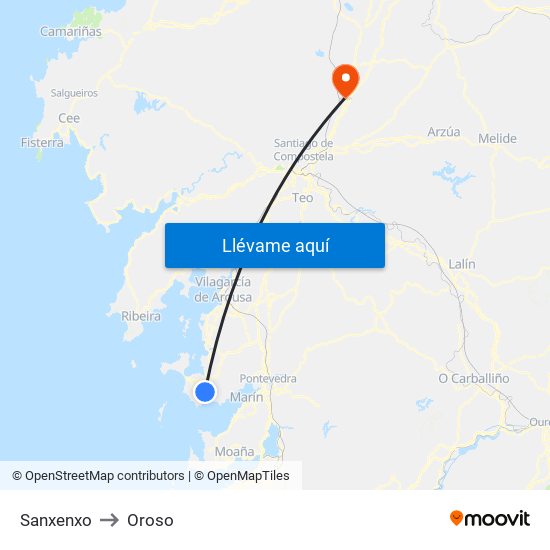Sanxenxo to Oroso map