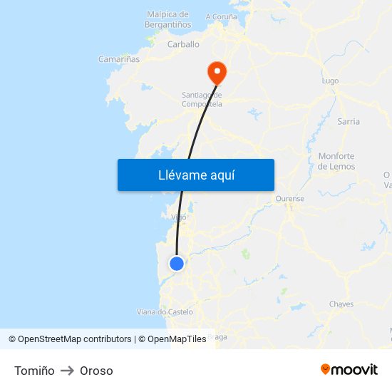 Tomiño to Oroso map