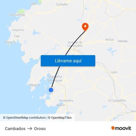 Cambados to Oroso map