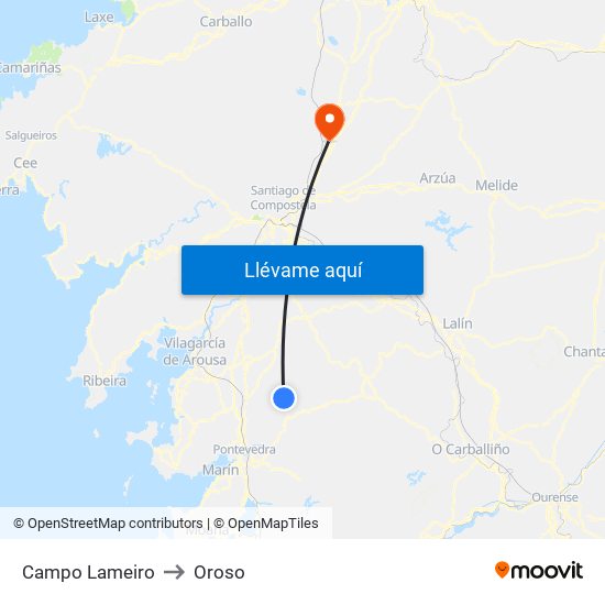 Campo Lameiro to Oroso map