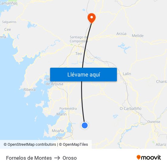 Fornelos de Montes to Oroso map