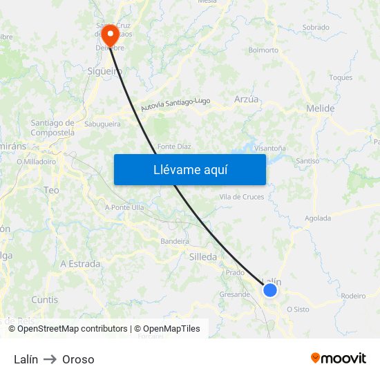 Lalín to Oroso map