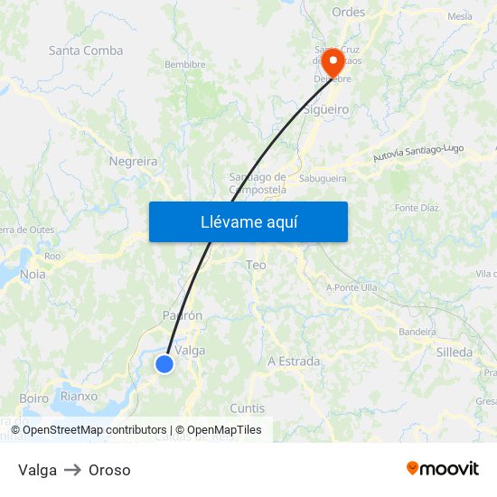 Valga to Oroso map