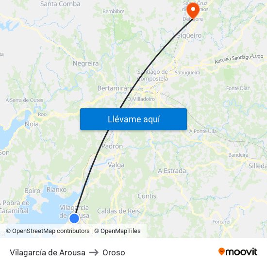 Vilagarcía de Arousa to Oroso map