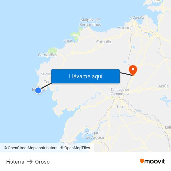 Fisterra to Oroso map