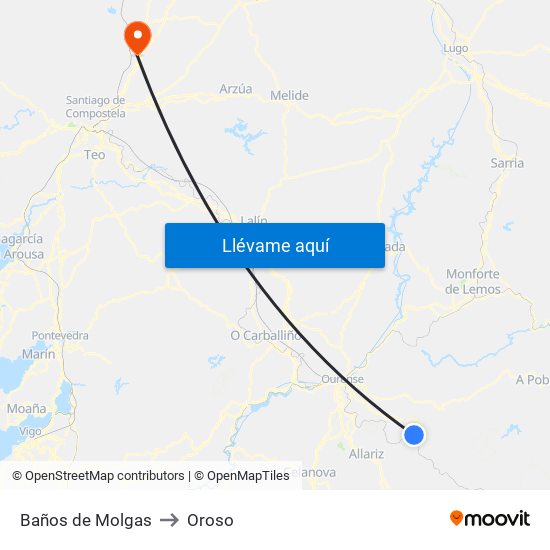 Baños de Molgas to Oroso map