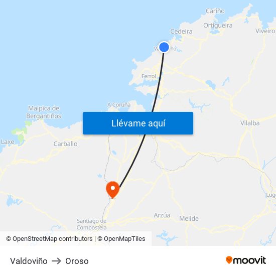 Valdoviño to Oroso map