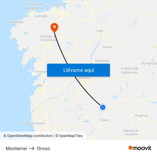 Monterrei to Oroso map