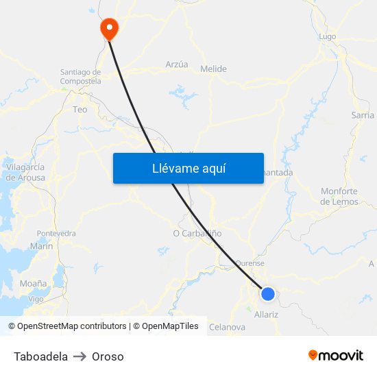 Taboadela to Oroso map