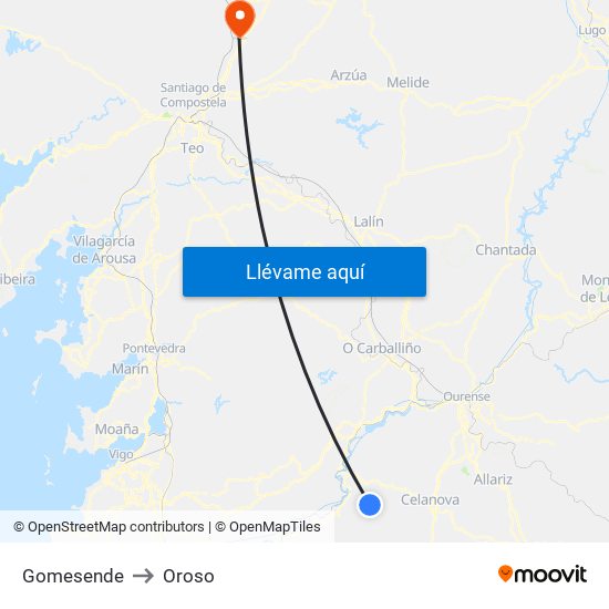 Gomesende to Oroso map