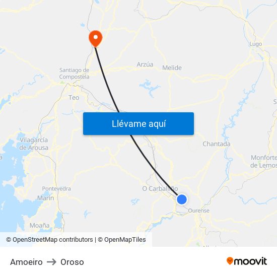 Amoeiro to Oroso map