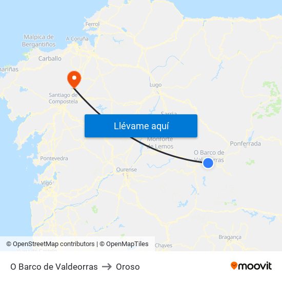O Barco de Valdeorras to Oroso map