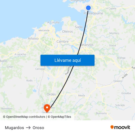 Mugardos to Oroso map