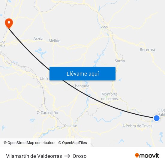 Vilamartín de Valdeorras to Oroso map