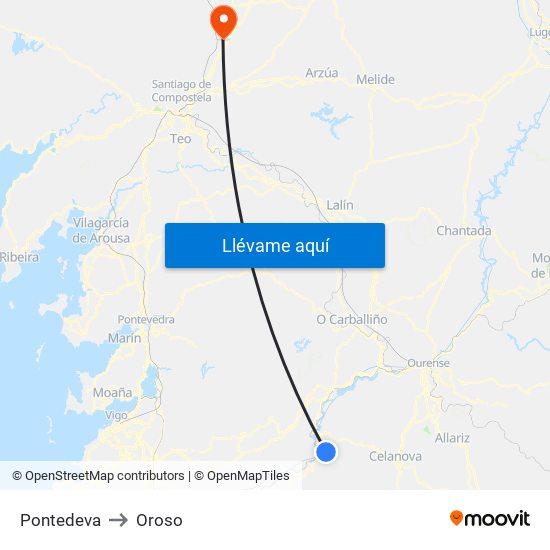Pontedeva to Oroso map