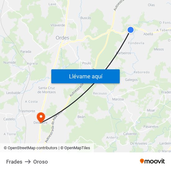 Frades to Oroso map