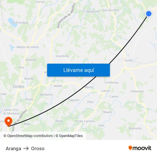 Aranga to Oroso map